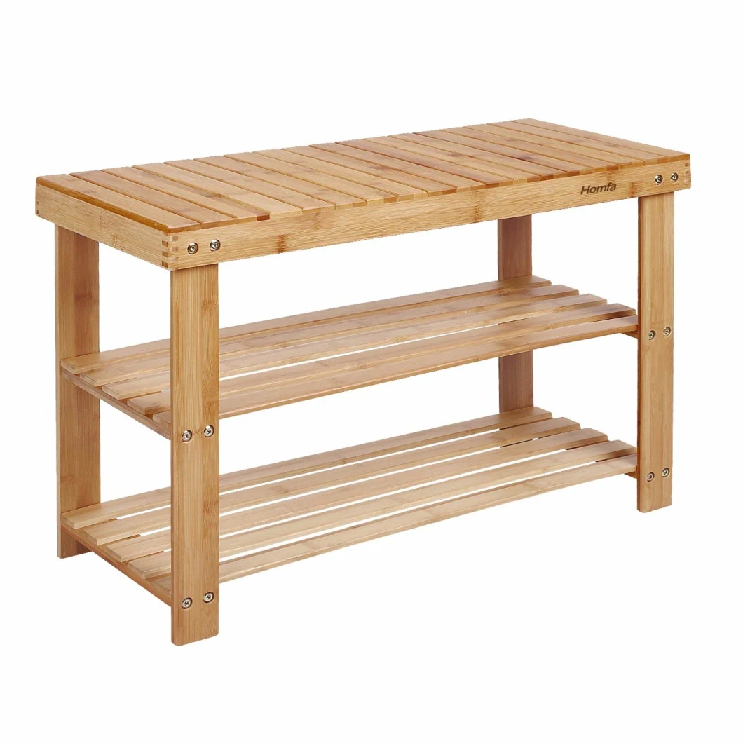 Sturdy Shoe Rack Bench, 3-Tier Bamboo Shoe Organizer, Storage Shelf Holds up to 264 Lbs, Ideal for Entryway Bathroom Living