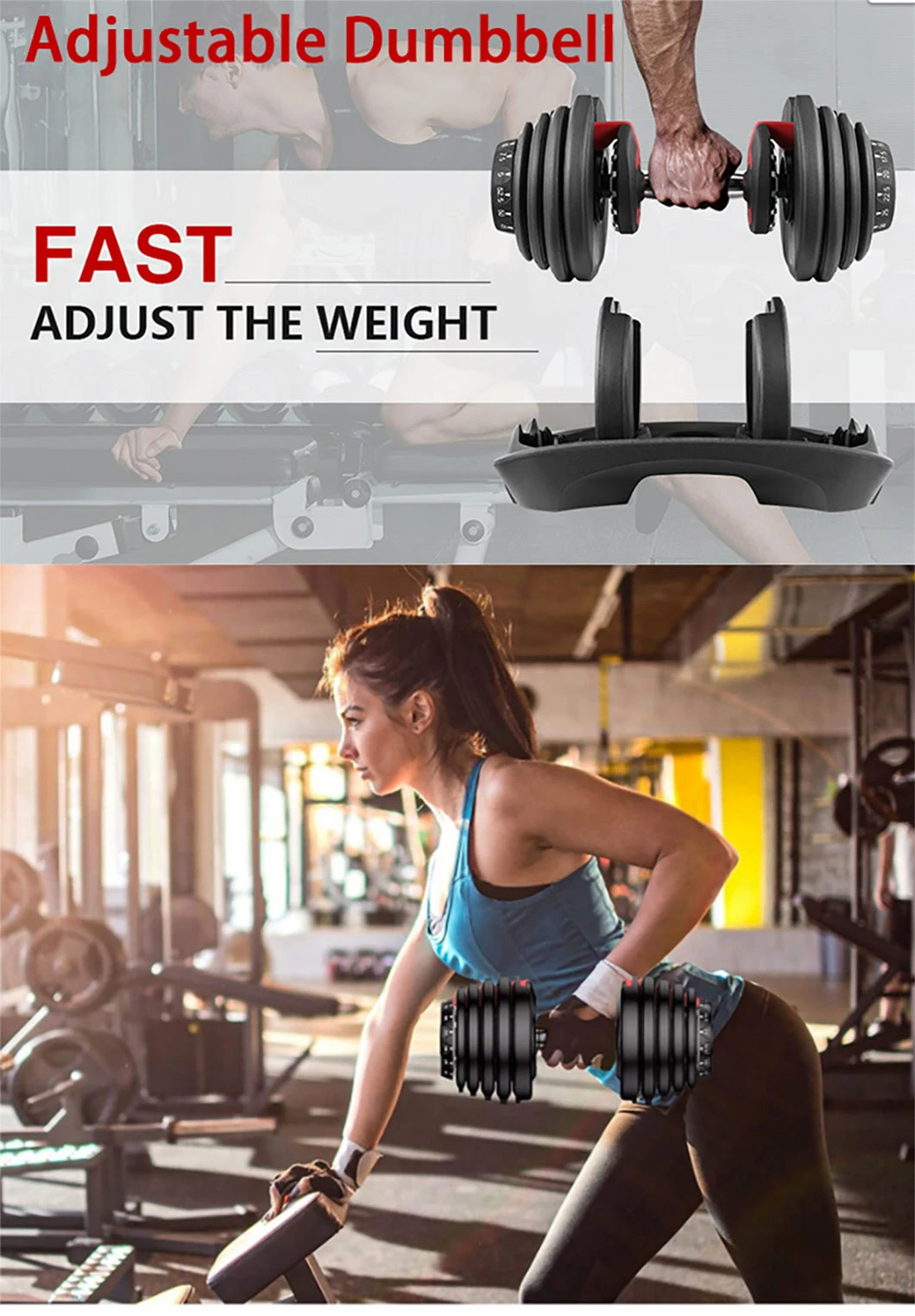 Wholesale Adjustable Dumbbells Set Quick and Easy to Switch Weight Level Free Weights for Home Gym Exercise Training